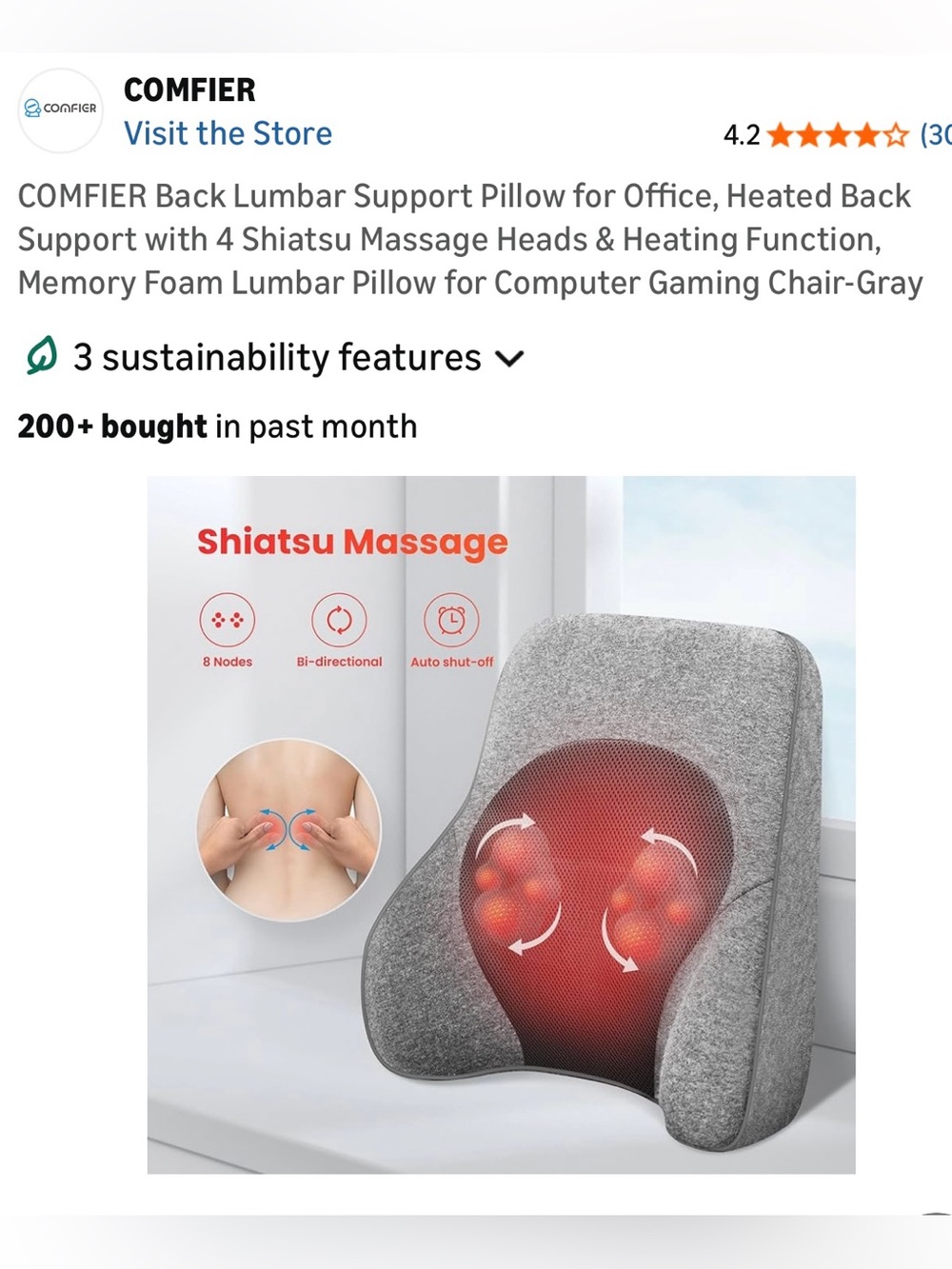 $59. Comfier Lumbar Support Pillow for Office, Car, Heated Back Support New Box
